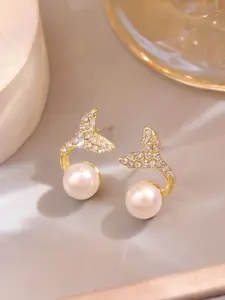 Krelin Gold-Plated Pearl-Studded Fish Tail Stud Earrings -163