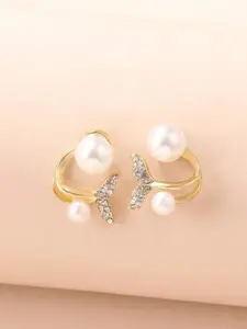 FIMBUL Gold-Plated Pearl-Studded Fish Tail Stud Earrings - 165