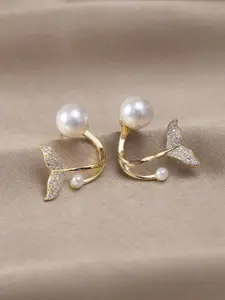 FIMBUL Gold-Plated Pearl-Studded Fish Tail Stud Earrings - 160