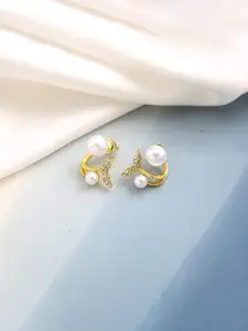 VAGHBHATT FIMBUL Gold-Plated Pearl-Studded Fish Tail Stud Earrings