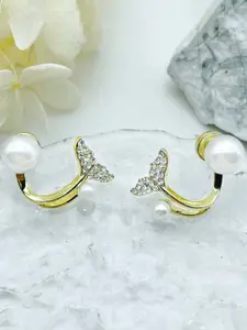 VAGHBHATT Gold-Plated Pearl-Studded Fish Tail Studs Earrings