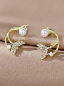 VAGHBHATT FIMBUL Gold-Plated Pearl-Studded Fish Tail Stud Earrings - 159