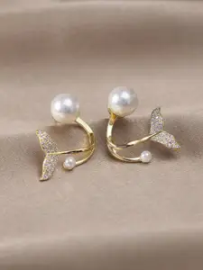 VAGHBHATT FIMBUL Gold-Plated Pearl-Studded Fish Tail Stud Earrings