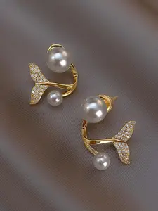 VAGHBHATT FIMBUL Gold-Plated Pearl-Studded Fish Tail Stud Earrings - 158