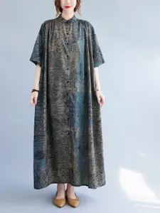 JC Mode Floral Printed Mandarin Collar Maxi Dress