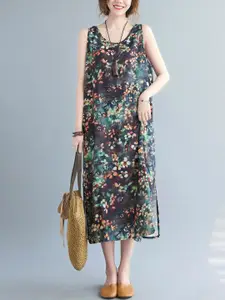 JC Mode Floral Printed Round Neck Sleeveless A-Line Dress