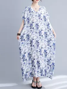 JC Mode Floral Printed V-Neck Maxi Dress