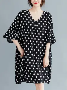 JC Mode Polka Dots Printed Bell Sleeves A-Line Dress