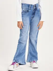 Purple United Kids Girls Mid Rise Clean Look Heavy Fade Bootcut Cotton Denim Jeans