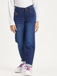 Purple United Kids Girls Clean Look Light Fade Embroidered Detail Cotton Jeans