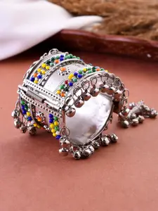 VOJ Women Multicoloured & Silver-Toned Antique Brass-Plated Bangle-Style Bracelet
