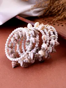 VOJ Women White & Off White Cubic Zirconia Antique Bangle-Style Bracelet