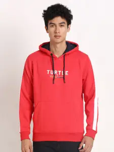 Turtle Typography Printed Hooded Cotton Pullover Sweatshirt