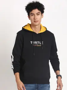 Turtle Men Black Printed Hooded Sweatshirt