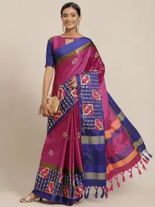 MAHALASA Ethnic Motifs Embroidered Silk Cotton Saree
