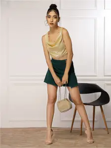 Oomph! Gold-toned Embellished Cowl Neck Sleeveless Crop Top