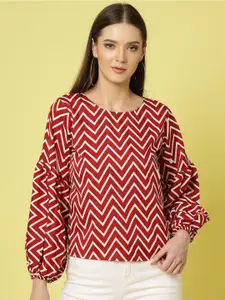 Oomph! Geometric Print Puff Sleeves Crepe Regular Top