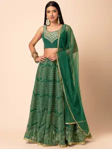 Indya Luxe Green Embroidered Ready to Wear Lehenga & Blouse With Dupatta