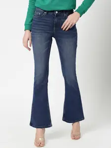 Vero Moda Women Blue Flared Highly Distressed Stretchable Jeans