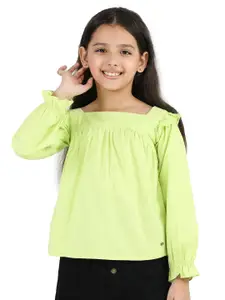 Purple United Kids Lime Green Puff Sleeve Cotton Top