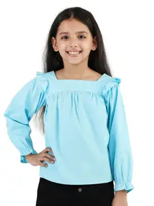 Purple United Kids Girls Square Neck Cotton Puff Sleeves Top