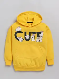 YK Girls Typography Printed Hooded Cotton Sweatshirt