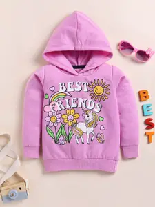 YK Girls Typography Printed Hooded Cotton Sweatshirt