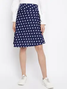 DressBerry Navy Blue Polka-Dot Printed A-Line Skirt