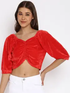 DressBerry Red Sweetheart Neck Ruched Blouson Crop Top