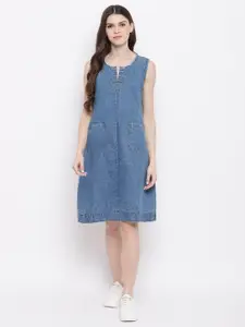 DressBerry Blue Sleeveless Cotton A-line Dress