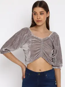 DressBerry Grey Sweetheart Neck Ruched Blouson Crop Top