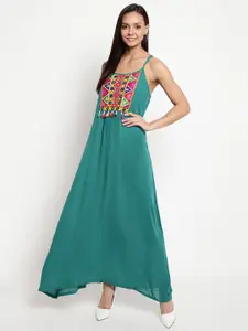 DressBerry Turquoise Blue Ethnic Motifs Embroidered Maxi Dress