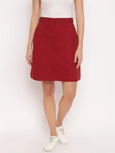 DressBerry Red High-Rise Denim A-Line Mini Skirt