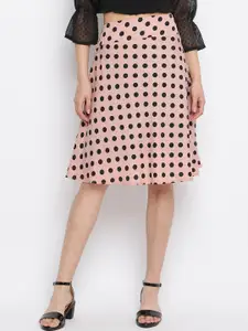 DressBerry Polka-Dot Printed High-Rise Knee-Length A-Line Skirt