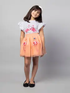 ZIP ZAP ZOOP Girls Printed Cotton Top With Skirt