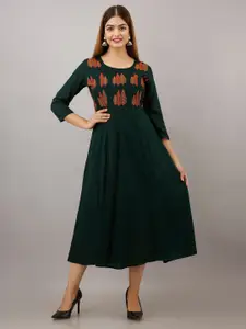 SHOOLIN Embroidered Fit-Flared Midi Dress