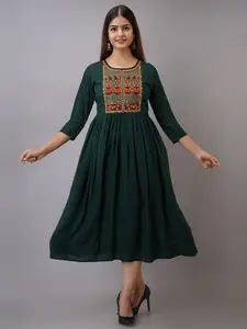 SHOOLIN Embroidered Fit-Flared Midi Dress
