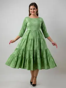 SHOOLIN Printed Cotton Fit-Flared Midi Dress
