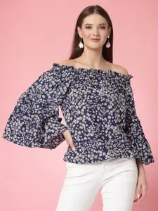 Oomph! Floral Printed Off-Shoulder Cinched Waist Top