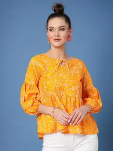 Oomph! Floral Printed Puff Sleeves Empire Top