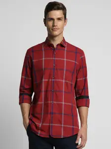 Peter England Elite Slim Fit Windowpane Checked Spread Collar Formal Shirt