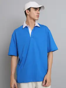 WEARDUDS Men Blue Polo Collar Drop-Shoulder Sleeves T-shirt