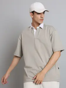 WEARDUDS Men Grey Polo Collar Drop-Shoulder Sleeves T-shirt