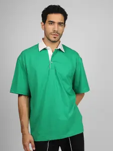 WEARDUDS Men Green Polo Collar Drop-Shoulder Sleeves T-shirt