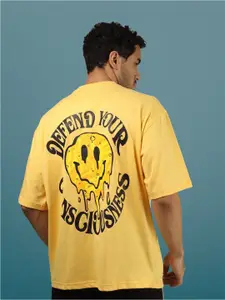 WEARDUDS Men Yellow Printed Drop-Shoulder Sleeves T-shirt