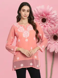 PARAMOUNT CHIKAN Women Embroidered Lucknowi Chikankari Georgette Kurti