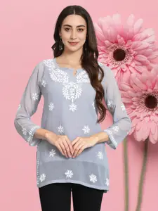 PARAMOUNT CHIKAN Women Embroidered Lucknowi Chikankari Georgette Kurti