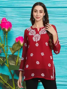 PARAMOUNT CHIKAN Women Embroidered Lucknowi Chikankari Georgette Kurti