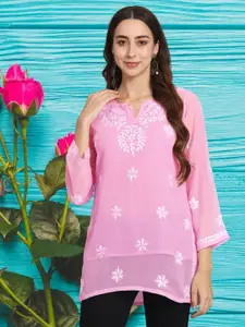PARAMOUNT CHIKAN Women Embroidered Lucknowi Chikankari Georgette Kurti