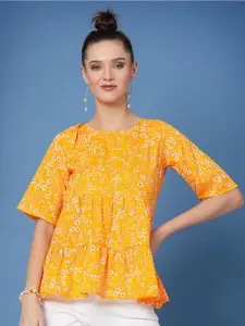 Oomph! Floral Printed Gathered Or Pleated Peplum Top